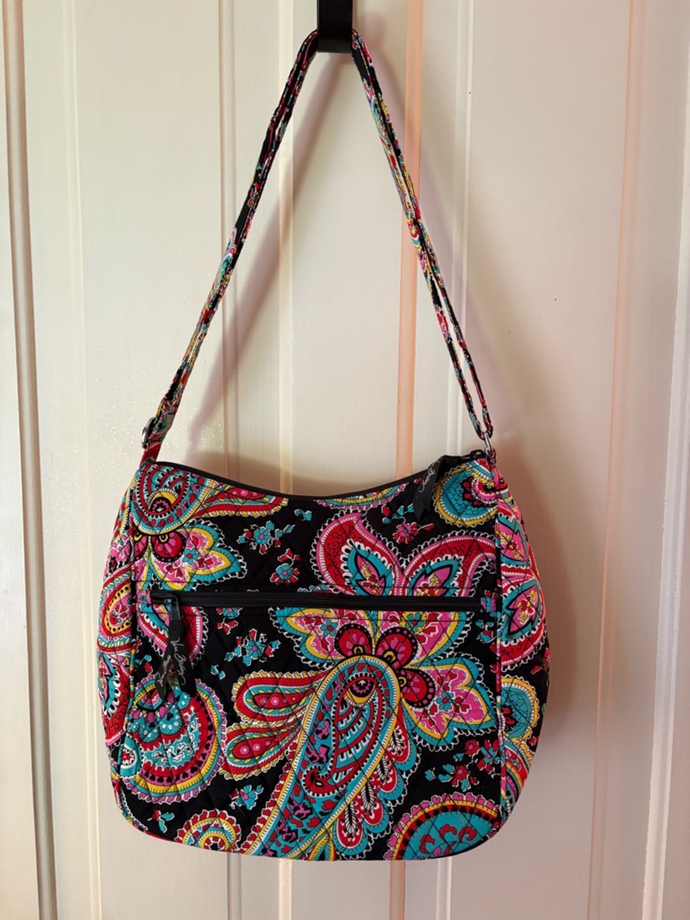 Vera Bradley Black Quilted Paisley Shoulder Bag with Pink & Teal Accents - Picture 7 of 9